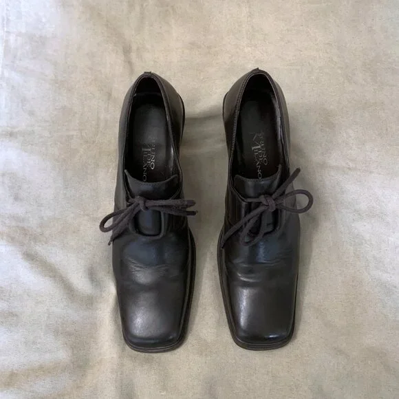 Bruno de Milano Square Toe Pumps Women's 7 Dark Brown Heeled Derbys Oxfords - Picture 6 of 10